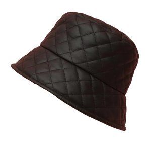 Black quilted faux leather adjustable bucket hat O/S